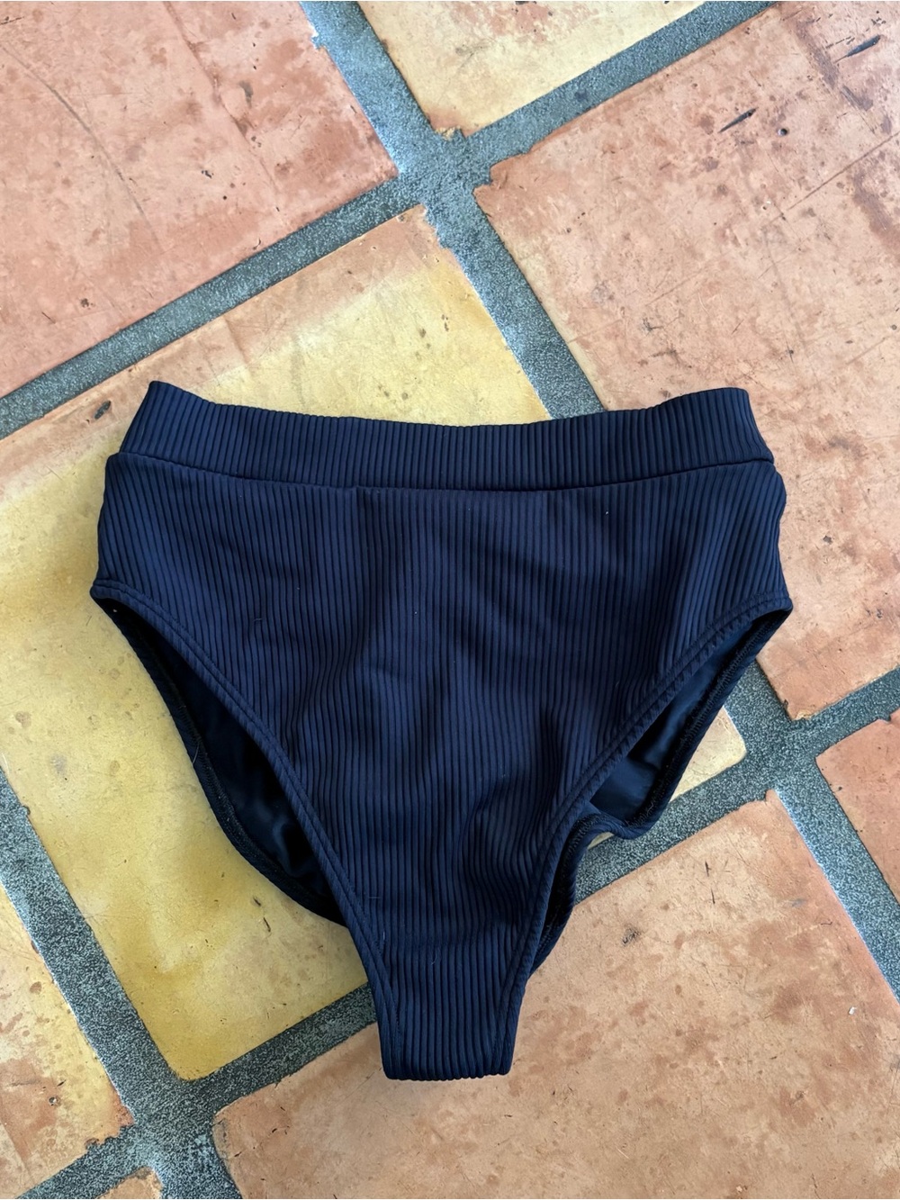 Black Ribbed High-Waisted Bikini Bottom